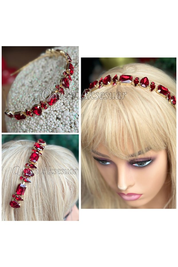 luxury crystal drop glass stone gold gold metal crown party henna engagement invitation women's children's crown red