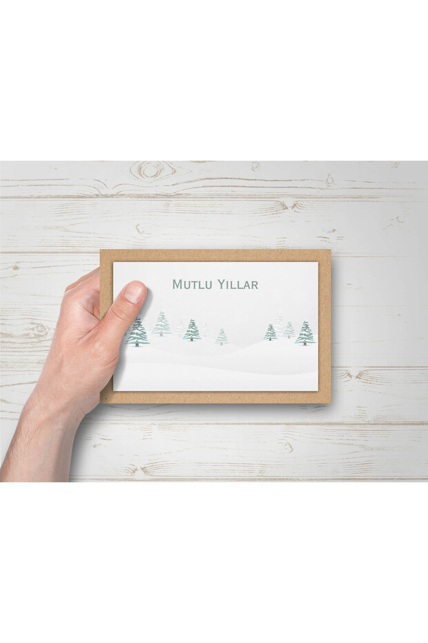 New Year Themed Kraft Card Postcard Set (15x10 cm 6 Pieces + 6 Envelopes)