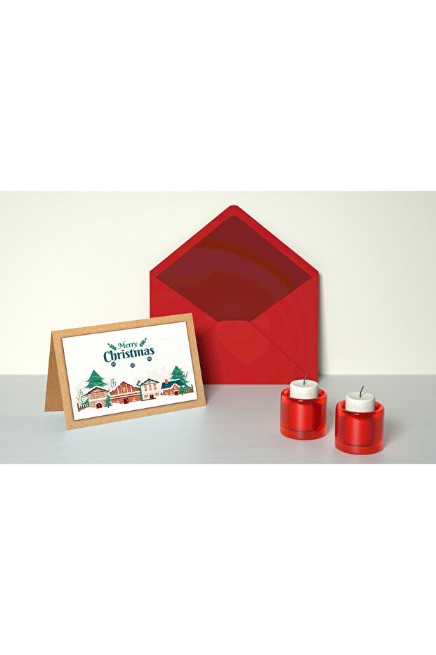 New Year Themed Kraft Pop-Up Postcard Set (15x10 cm 6 Pieces + 6 Envelopes)