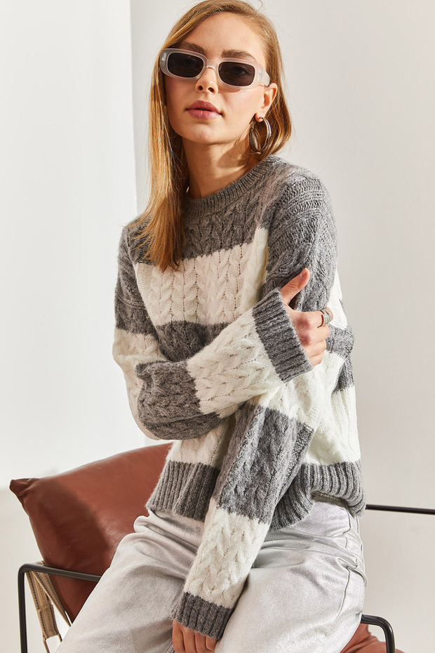 Damen-Haarflechtstrickpullover mit Muster STK0001 - 3