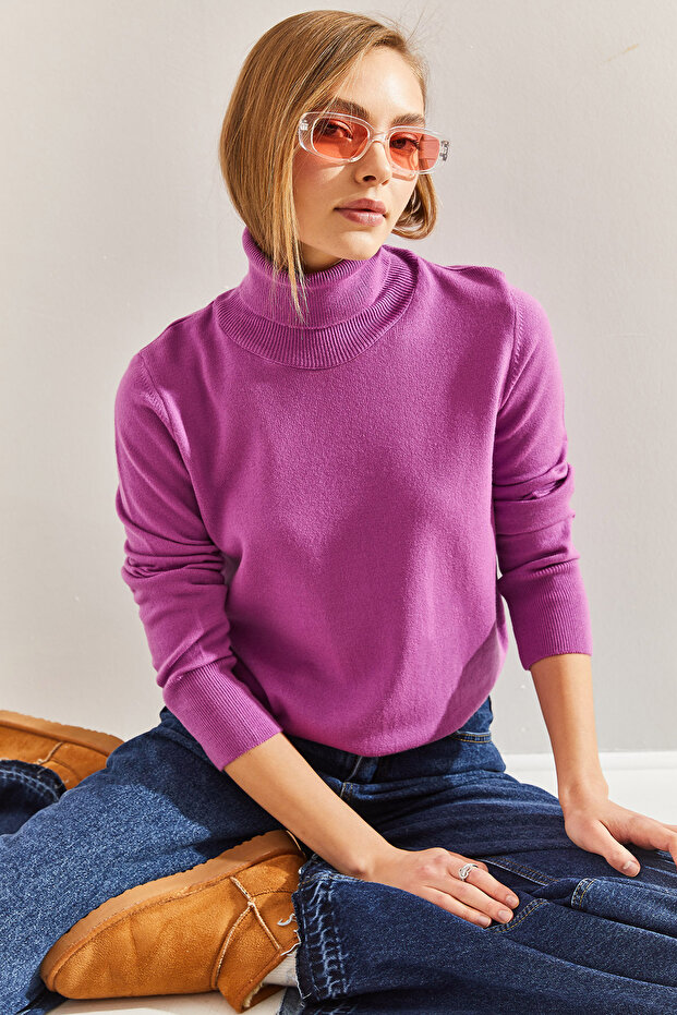 Women's Lilac Turtleneck Knitwear Sweater Stk0015