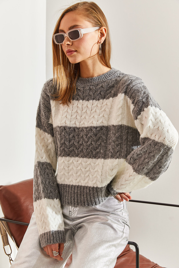 Damen-Haarflechtstrickpullover mit Muster STK0001 - 2