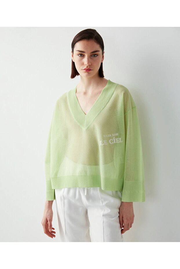 V Yaka Transparan Triko - 2