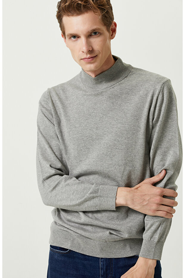 سترة رمادية اللون بنصف الياقة المدورة - 6