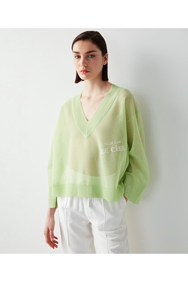 V Yaka Transparan Triko - 1