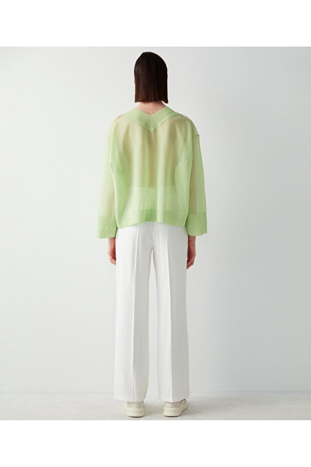 V Yaka Transparan Triko - 4