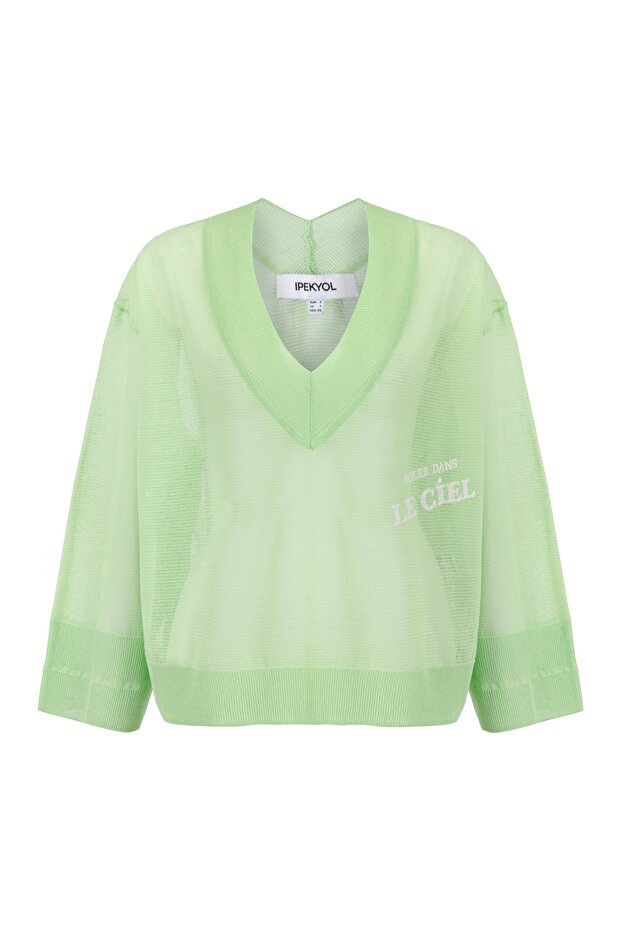 V Yaka Transparan Triko - 5