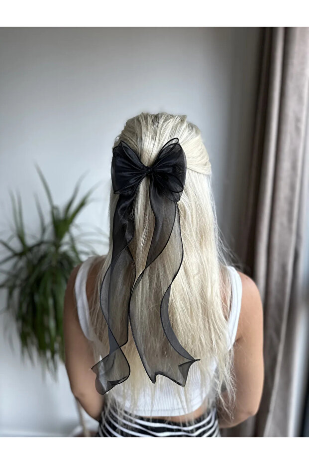Long Tulle Bow Buckle Women's Hair Accessory with Clip