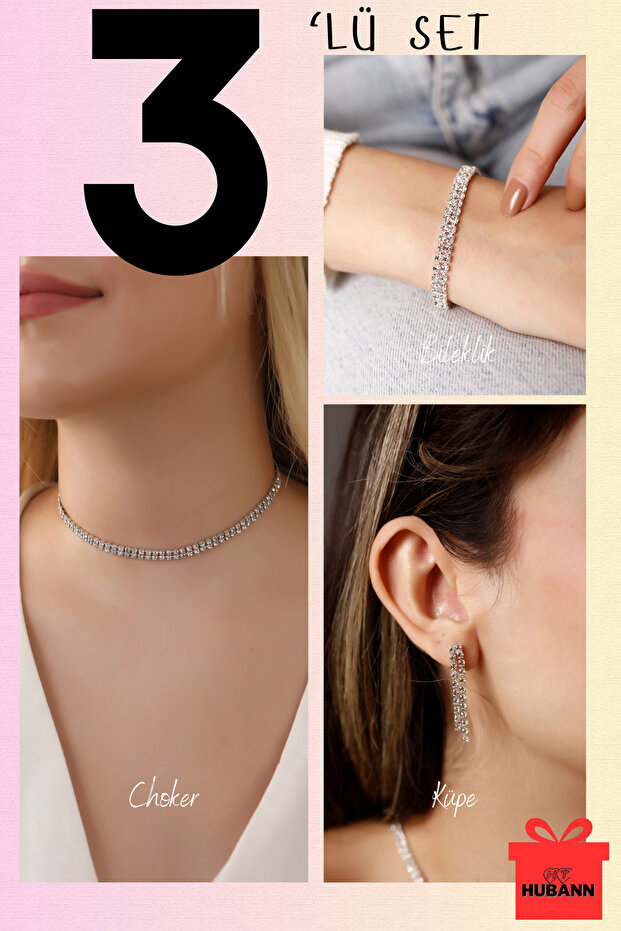 3-Piece Waterway Set Choker, Bracelet and Earring Set 2-Row Waterway Set