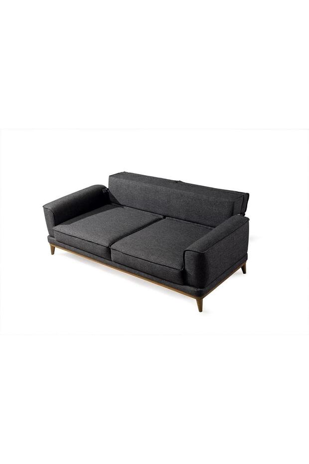 Keten Kumaşlı Gürgen İskelet Yatak Olabilen Soft Süngerli Rahat Oturuma Sahip Gri Relax Kanepe - 7