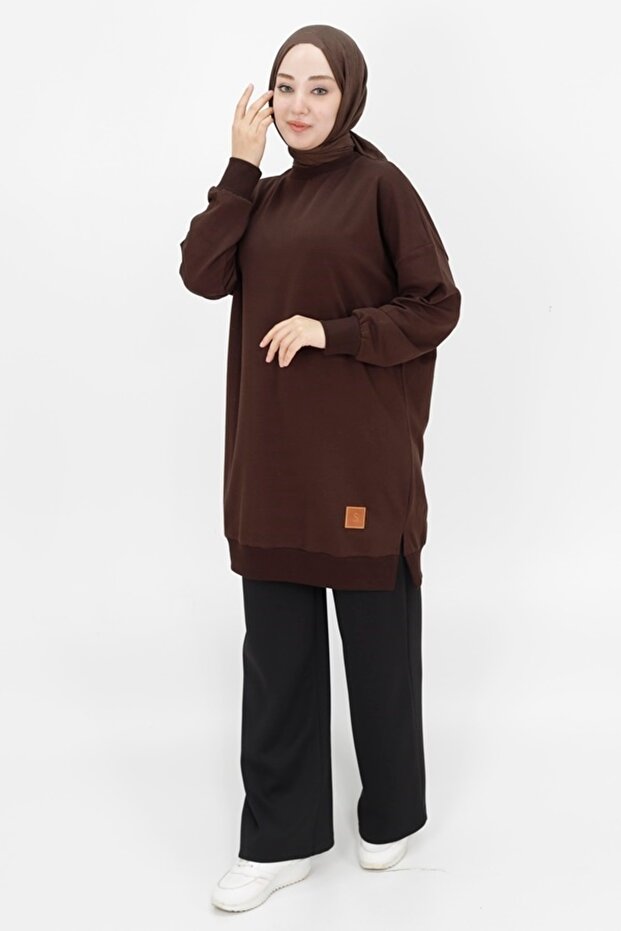 İki İp Kumaş Basic Tunik Sweatshirt - 1