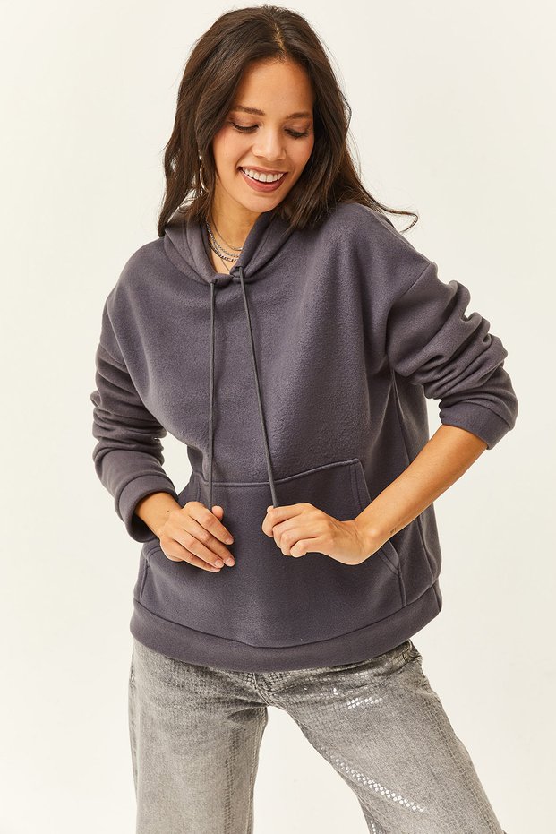 Women's Smoked Hooded Kangaroo Pocket Fleece Sweatshirt SWT-19000435
