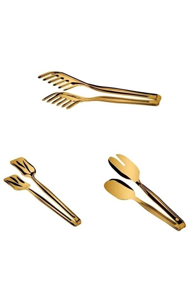 Titanium Gold 3-Piece Cake & Pasta & Salad Tongs Set