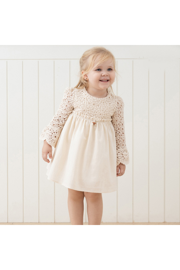 baby girl linen dress top with lace detail