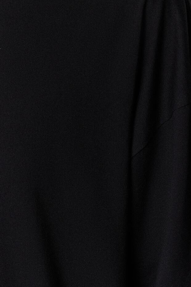 Siyah %100 Kalın Pamuklu Oversize/Geniş Kalıp Bisiklet Yaka Örme T-Shirt TWOSS23TS00040 - 19