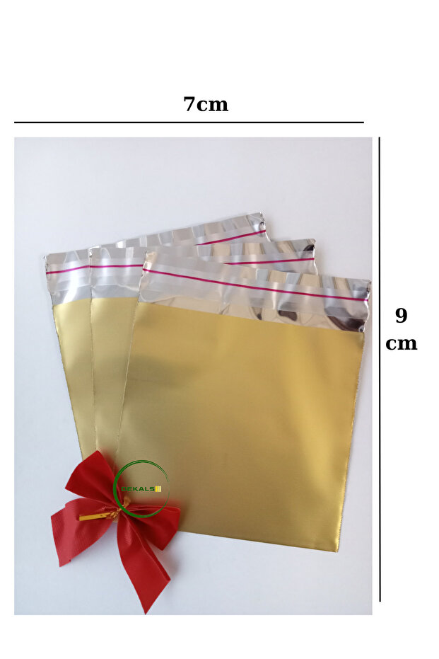 50 Pieces 7x9 Banded Minnak Size Gold/Gold Gift Package Very Small Metallized Yellow Gift Bag