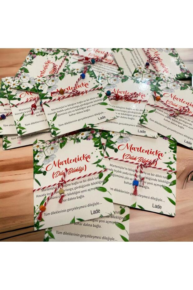 Marteniçka Red and White Bracelet with Beads 50 Bracelets-50 Cards-50 Gift Packages