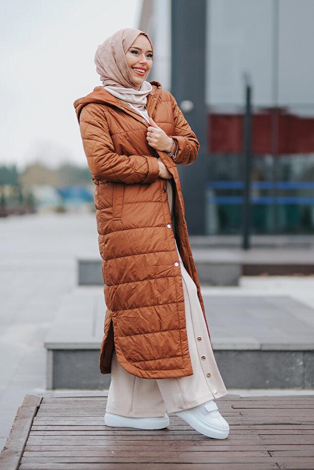 Kadın Taba Kapüşonlu Şişme Mont - 2