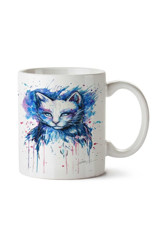 كوب مطبوع عليه حبر أزرق على الجانبين من Cat Cat