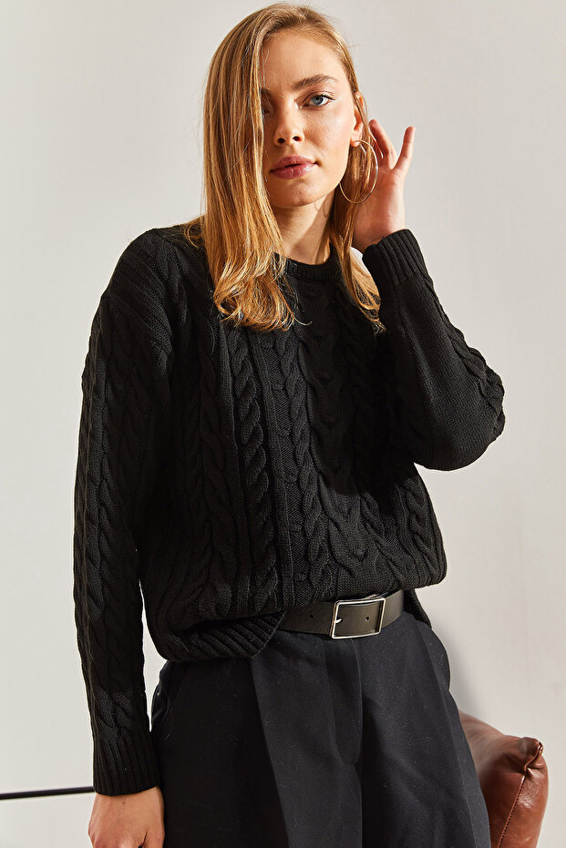 Women's Black Patterned Knitwear Sweater 20234505