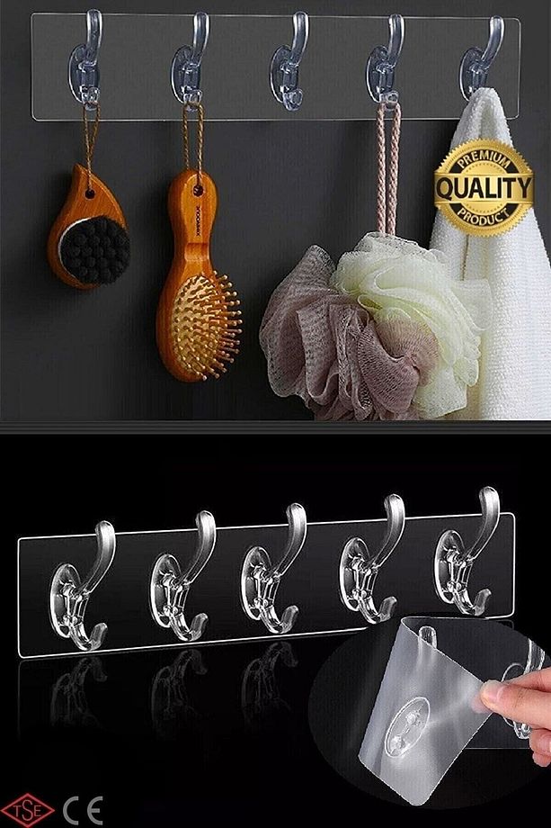 Yakut Silikonlu 5'li 29*7 Şeffaf Güçlü Kendinden Yapışkanlı Kapı Duvar Askısı Ağır Yük Taşıma - 3