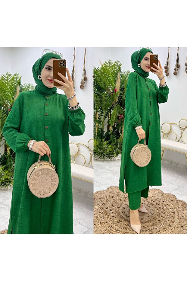 Women's Trousers Long Buttoned Tunic Double Set