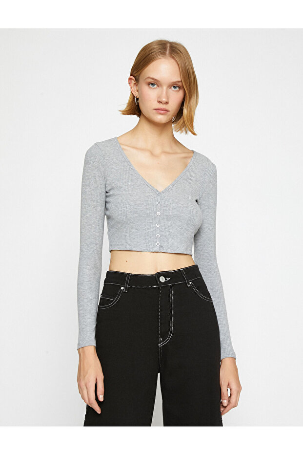 Crop Buttoned Cardigan - 3