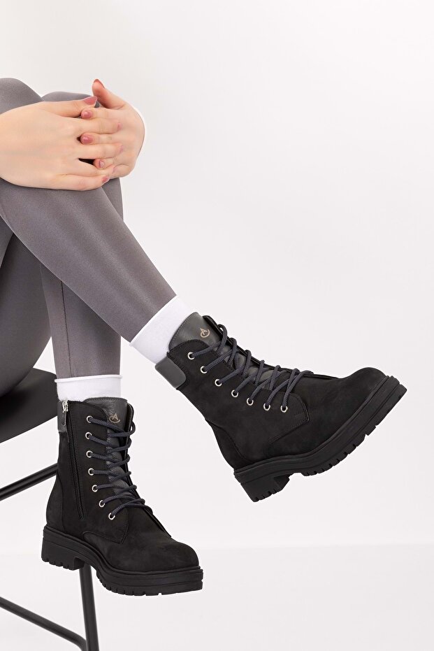 Genuine Leather Nubuck Casual Boots anl.2577 - Black - 38