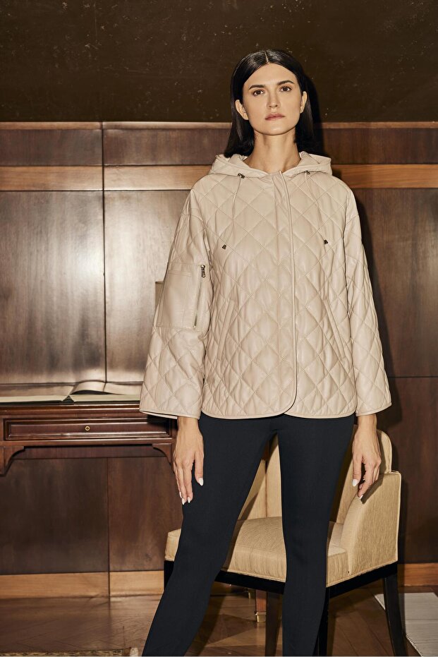 Bennü Deri Ceket Bej