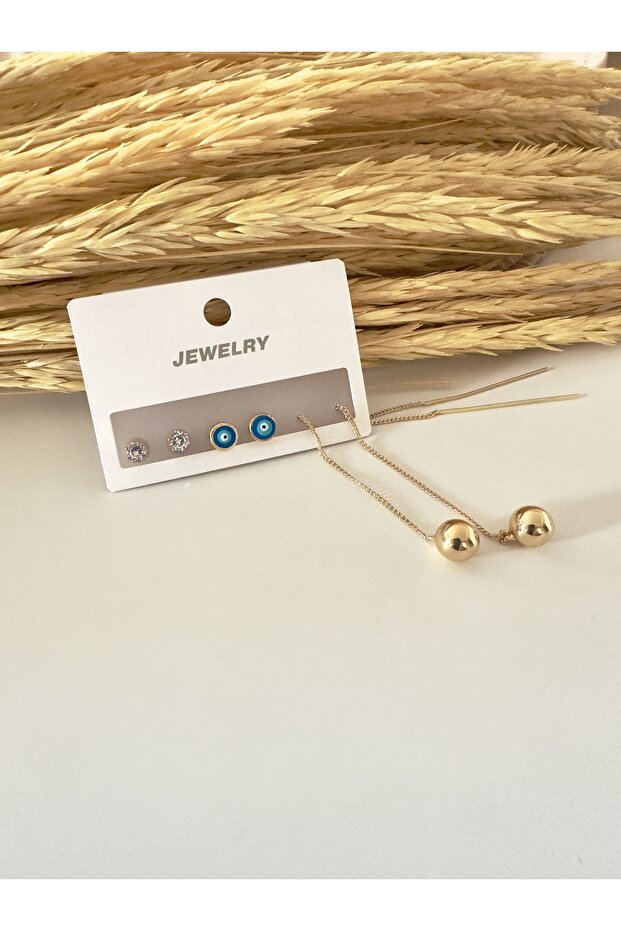 Set of 6 Evil Eye Bead Solitaire Dangle Ball Earrings