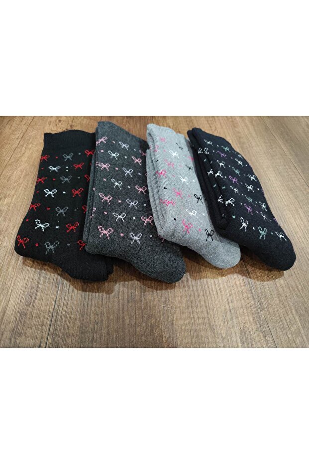 Women's 4 Pairs Thick Winter Towel Socks Patterned Colorful