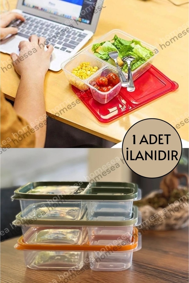 Diet Storage Container Three Compartments Practical Portable Smart Rectangular Nutrition Breakfast Container - 1