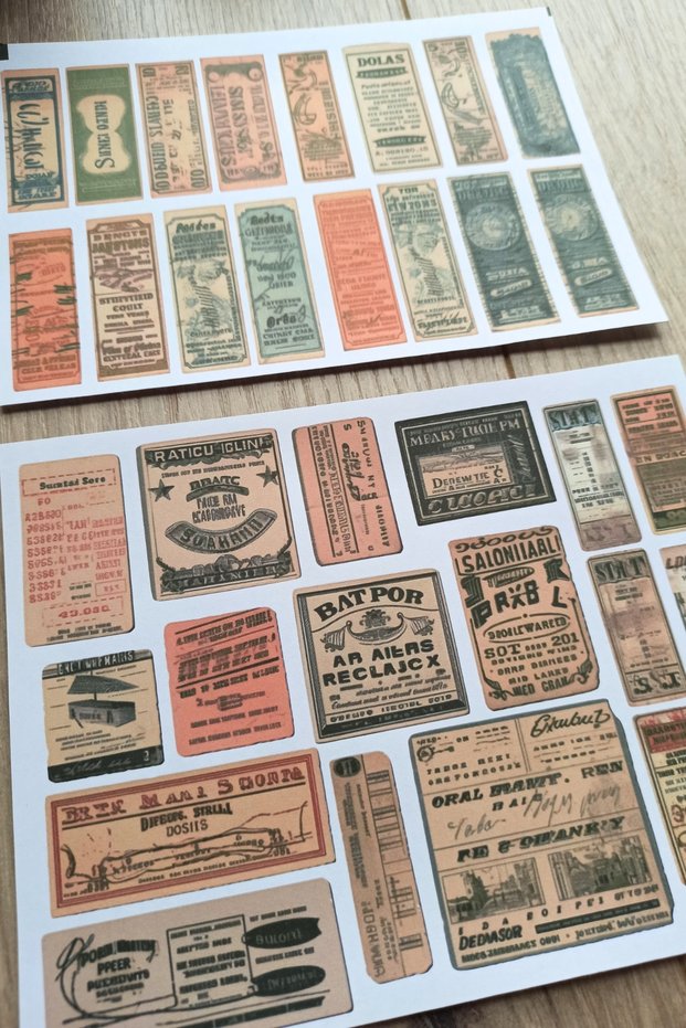34 Pieces Scrapbook Sticker Set Bullet Journal Sticker Vintage Ticket Label Sticker