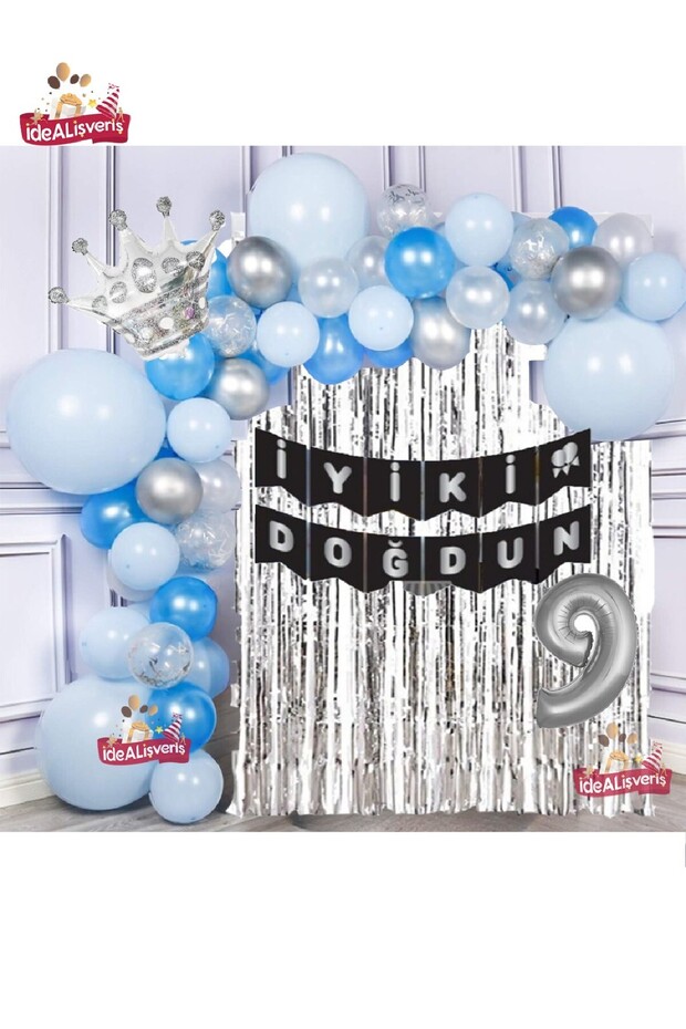 Silver King Crowned 9 Year Old Balloon Balloon Chain Birthday Set Happy Birthday