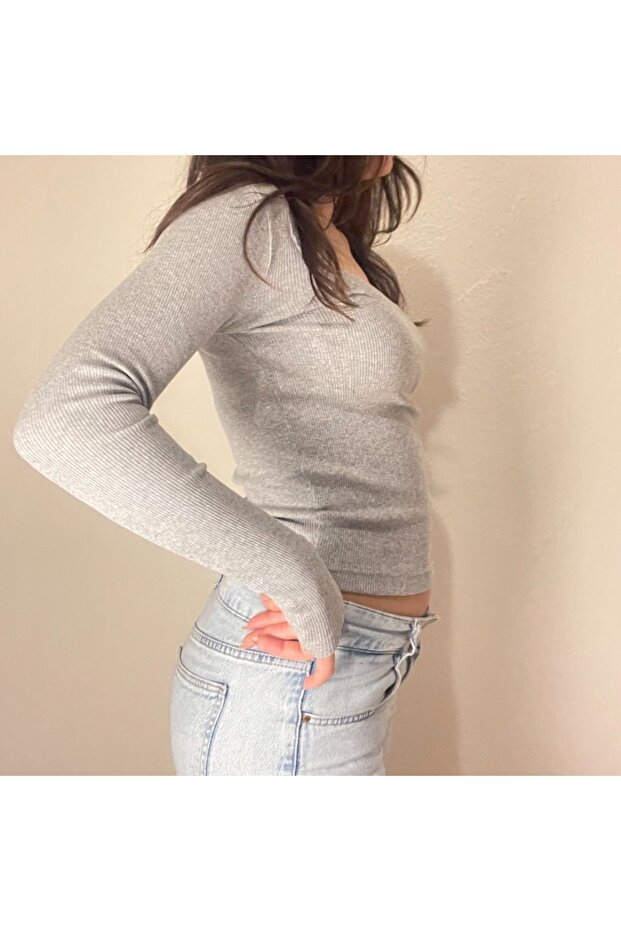 Gri Basic Kare Yaka Body - 8