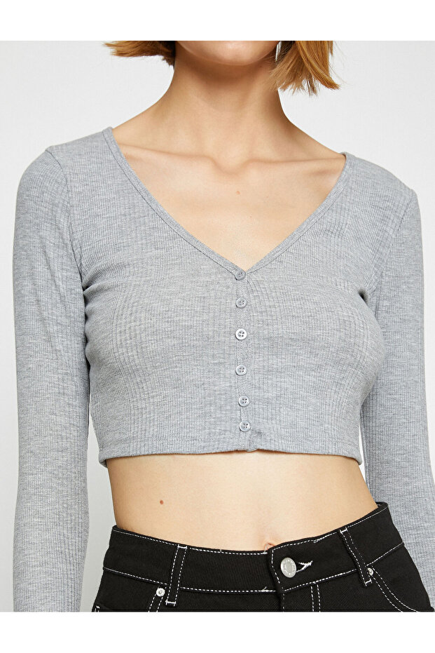 Crop Buttoned Cardigan - 5