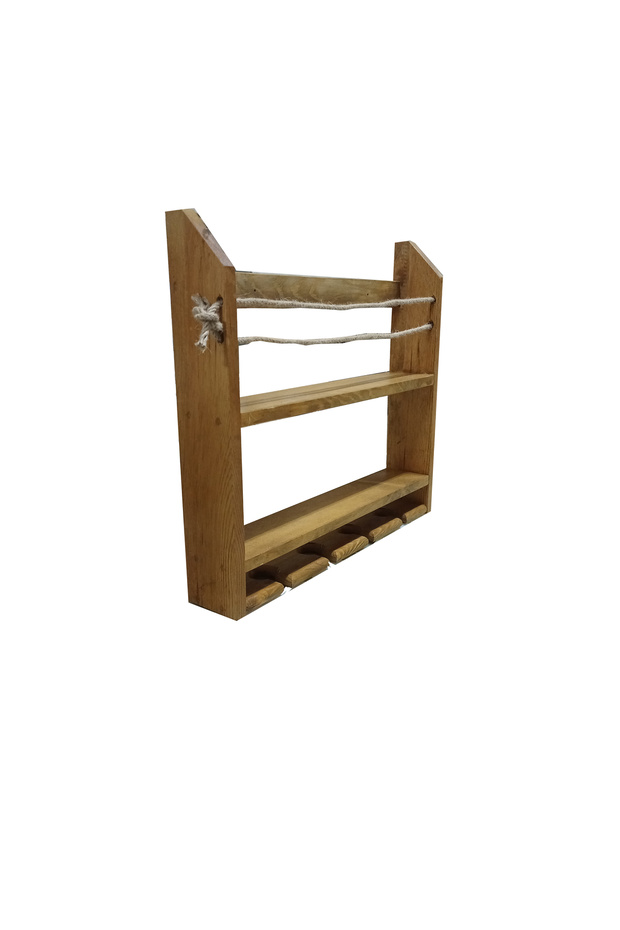 Rustik Ahşap Şaraplık Halatlı Içki Barı Standı - 3