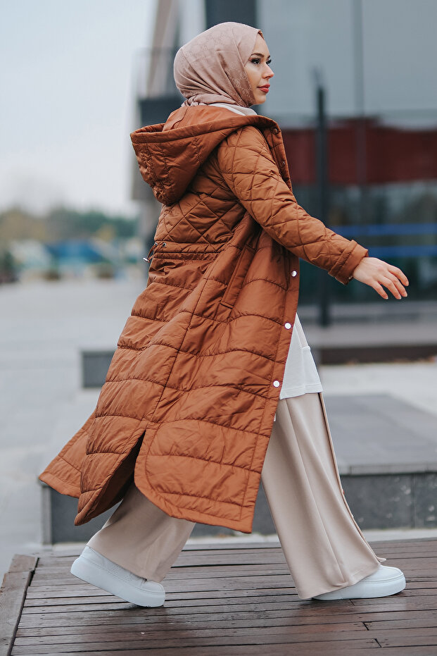 Kadın Taba Kapüşonlu Şişme Mont - 3