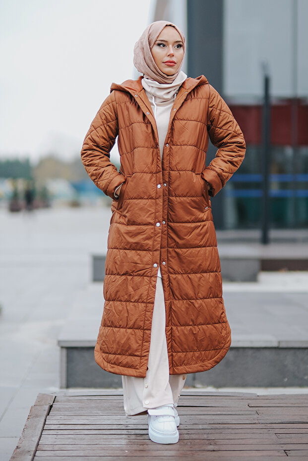 Kadın Taba Kapüşonlu Şişme Mont - 1