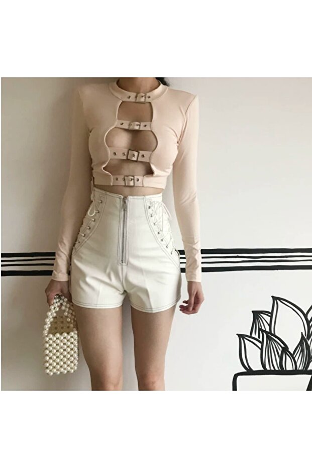 Beyaz Deri Şort - 8