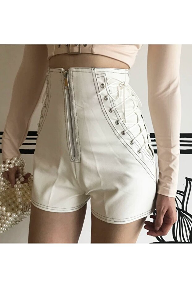 Beyaz Deri Şort - 7