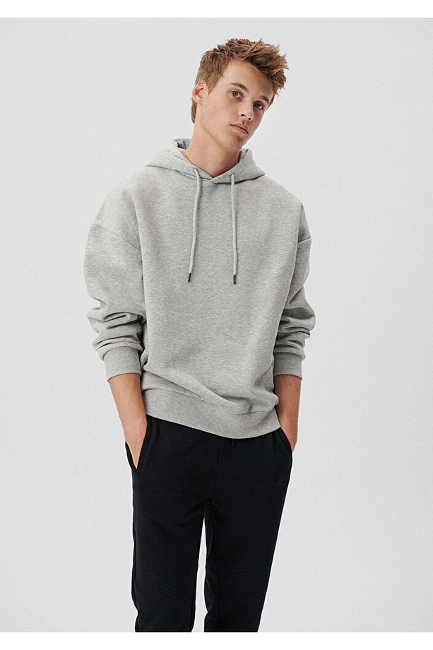 Kapüşonlu Gri Basic Sweatshirt 0610062-80196 - 1