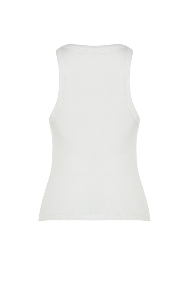 Ekru Vücuda Oturan Regular Boy Halter Yaka Fitilli Pamuklu Esnek Örme Atlet TWOSS24AL00002 - 8
