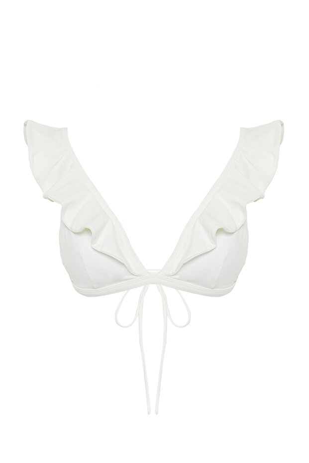 Ekru Volanlı Üçgen Kaplı Bikini Üstü TBESS22BU0023 - 5