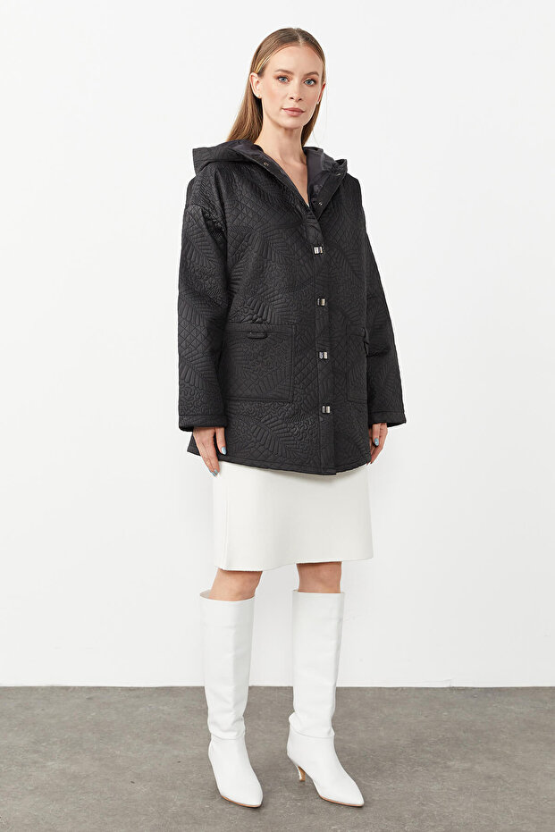 Kapitone Kapüşonlu Ceket - 1