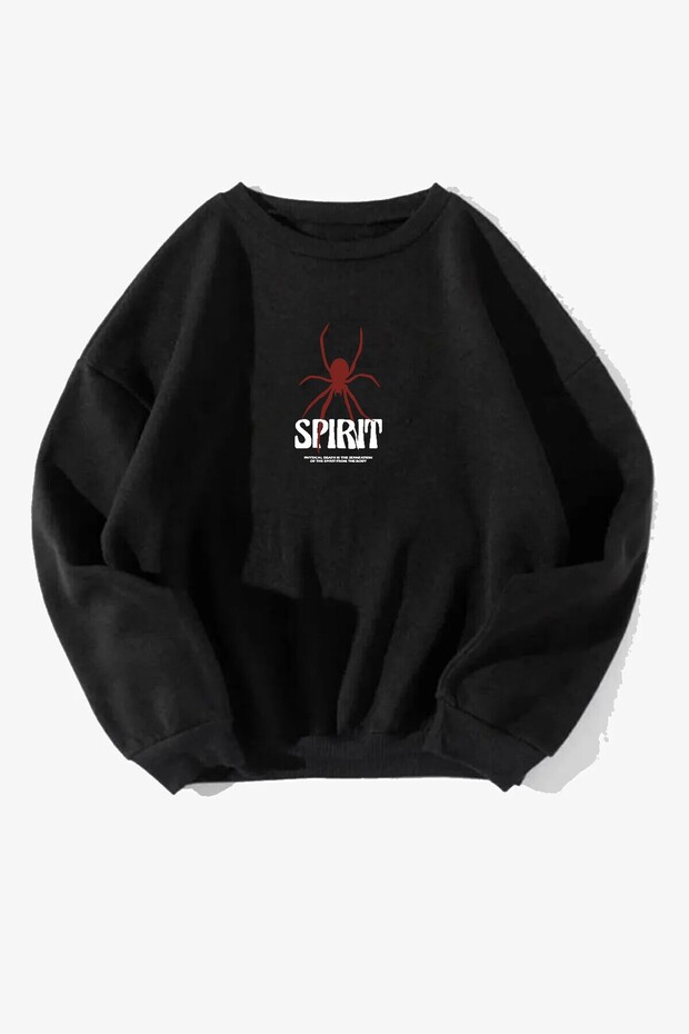 Spirit Printed Unisex Black Crew Neck Sweatshirt