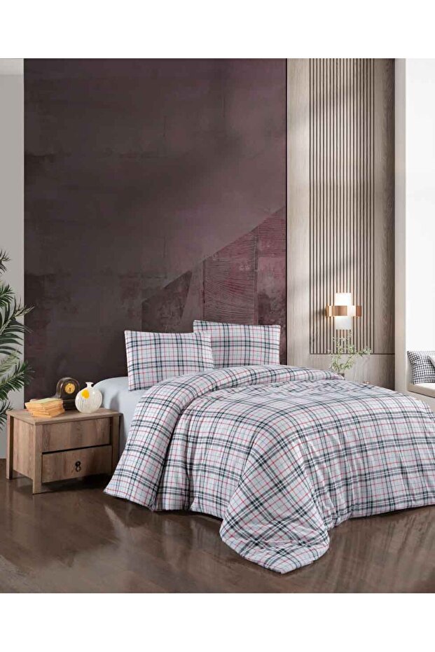 Cotton Collection Flannel R Double Duvet Cover Set Black Red Plaid