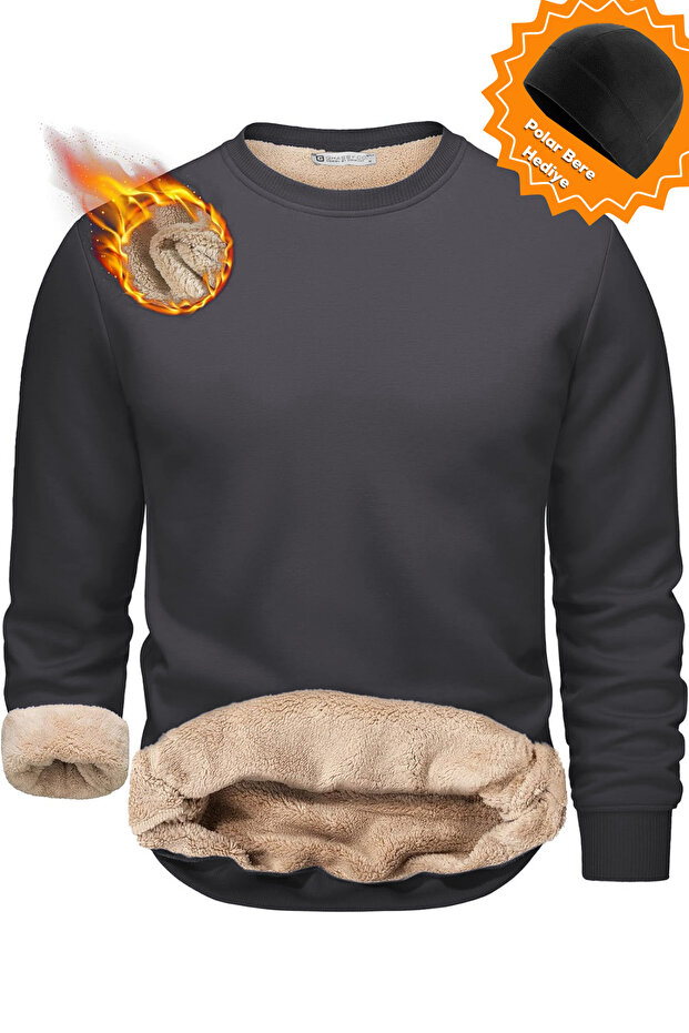 Ghassy Co. Men's Ultra Thermal Sherpa Plush Lined Crew Neck Sweatshirt