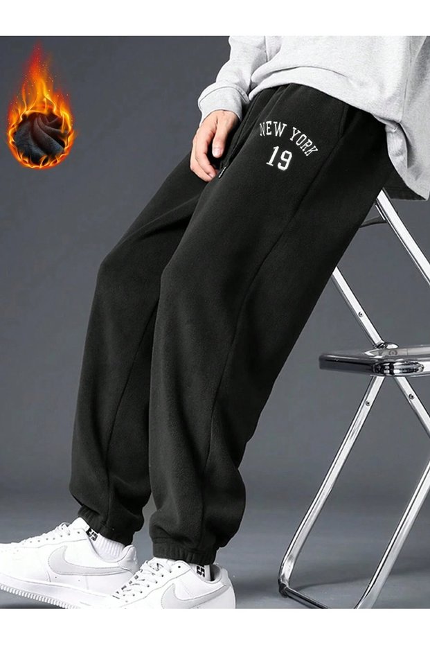 New York 19 Sweatpants Jogger - Black Printed High Waist Rubber Leg