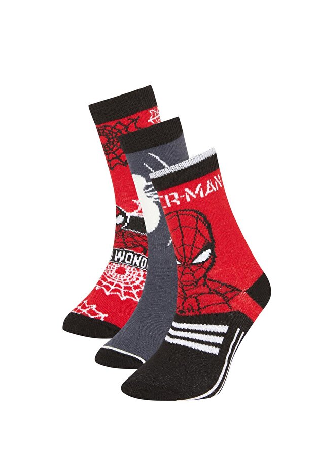 Boy's Marvel Spiderman 3-Piece Cotton Long Socks A6339a8ns